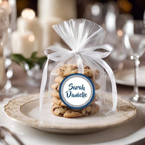 Glittery Bat Mitzvah Navy Blue and Silver Favor 