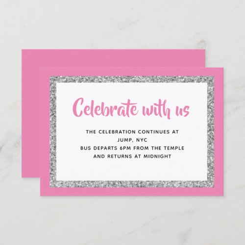 Glittery Bat Mitzvah Pink and Silver Detail Card
