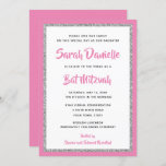 Glittery Bat Mitzvah Pink and Silver Rectangle Invitation<br><div class="desc">This trendy Bat Mitzvah invitation features sparkling faux glitter layered against a solid color background.  Use the template form to add your own information.  The "Customize" feature can be used to change the font style,  color and layout.</div>