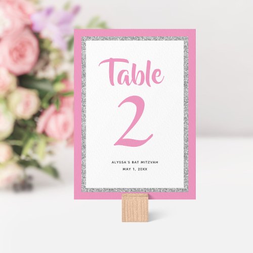 Glittery Bat Mitzvah Pink and Silver Rectangle