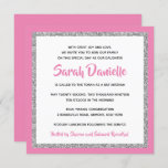 Glittery Bat Mitzvah, Pink and Silver Square Invitation<br><div class="desc">This trendy Bat Mitzvah invitation features sparkling faux glitter layered against a solid color background.  Use the template form to add your own information.  The "Customize" feature can be used to change the font style,  color and layout.</div>