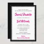 Glittery Bat Mitzvah Pink, Black, Silver Rectangle Invitation<br><div class="desc">This trendy Bat Mitzvah invitation features sparkling faux glitter layered against a solid color background.  Use the template form to add your own information.  The "Customize" feature can be used to change the font style,  color and layout.</div>