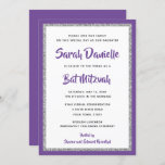 Glittery Bat Mitzvah Purple and Silver Rectangle Invitation<br><div class="desc">This trendy Bat Mitzvah invitation features sparkling faux glitter layered against a solid color background.  Use the template form to add your own information.  The "Customize" feature can be used to change the font style,  color and layout.</div>
