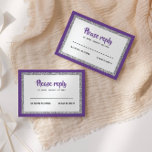 Glittery Bat Mitzvah, Purple and Silver RSVP Card<br><div class="desc">This trendy insert card features bold lettering on the front with a layered look in silver glitter and white,  and a solid colored back.  Add your text using the template form.  Change the font,  layout and colors using the Customize feature.</div>