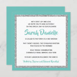 Glittery Bat Mitzvah, Teal and Silver Square Invitation<br><div class="desc">This trendy Bat Mitzvah invitation features sparkling faux glitter layered against a solid color background.  Use the template form to add your own information.  The "Customize" feature can be used to change the font style,  color and layout.</div>