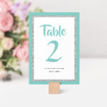 Glittery Bat Mitzvah Teal and Silver  Table Number<br><div class="desc">This trendy Bat Mitzvah table number features sparkling faux glitter layered against a solid color background.  Use the template form to add your own information.  The Design Tool can be used to change the font style,  color and layout.</div>