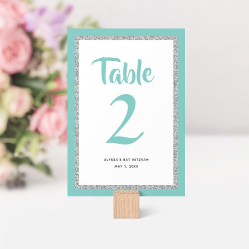 Glittery Bat Mitzvah Teal and Silver 