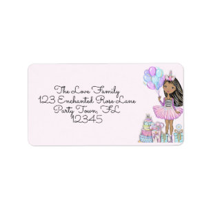 Glittery Birthday African American Girl Unicorn Label