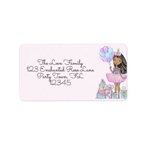 Glittery Birthday African American Girl Unicorn  Label