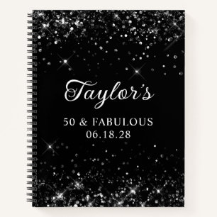 Glittery Black 50th Birthday Guest Notebook