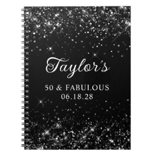 Glittery Black 50th Birthday Guestbook Notebook