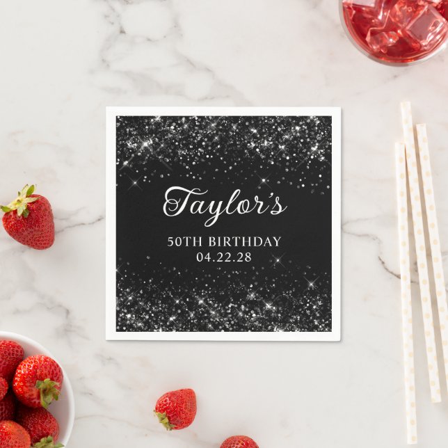 Glittery Black 50th Birthday Napkins (Insitu)
