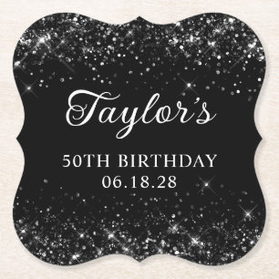 Glittery Black 50th Birthday Paper Coaster