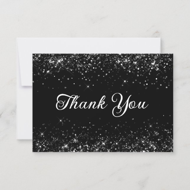 Glittery Black 50th Birthday Thank You Card (Front)