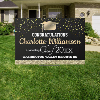 Glittery Black And Gold Congratulations Graduate Sign by reflections06 at Zazzle