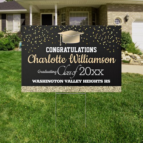 Glittery Black and Gold Congratulations Graduate Sign