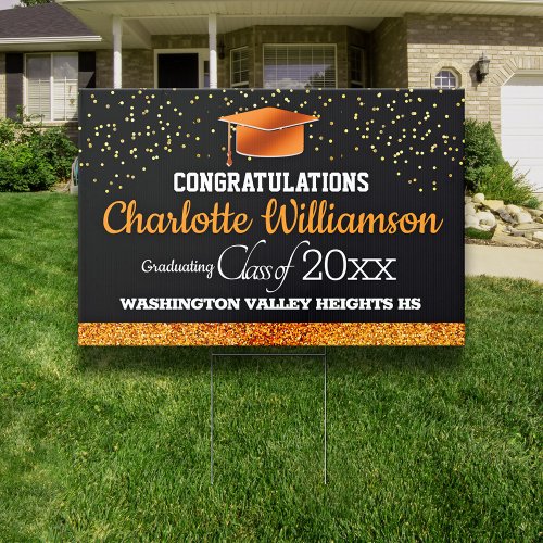 Glittery Black and Orange Congratulations Graduate Sign