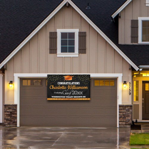 Glittery Black and Orange Graduation Banner