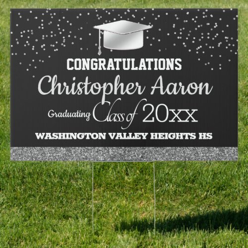 Glittery Black and Silver Congratulations Graduate Sign