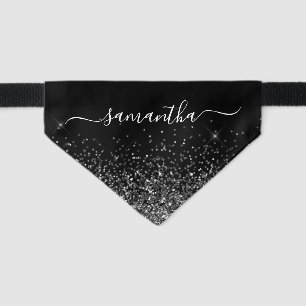 Glittery Black Elegant Signature Name Pet Bandana Collar