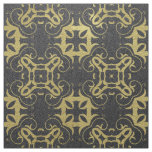 Glittery Black Faux Gold Metallic Damask Pattern Fabric