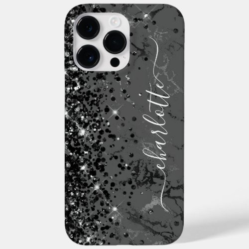 Glittery Black Marble Glam Girly Signature Case_Mate iPhone 14 Pro Max Case