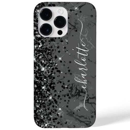 Glittery Black Marble Glam Girly Signature Case-Mate iPhone 14 Pro Max Case