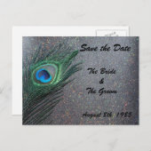 Glittery Black Peacock Save the Date Announcement Postcard (Front/Back)