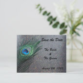 Glittery Black Peacock Save the Date Announcement Postcard (Standing Front)
