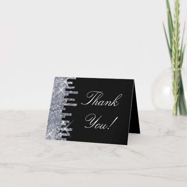 Glittery Black/Silver Glamor Thank You Card (Front)