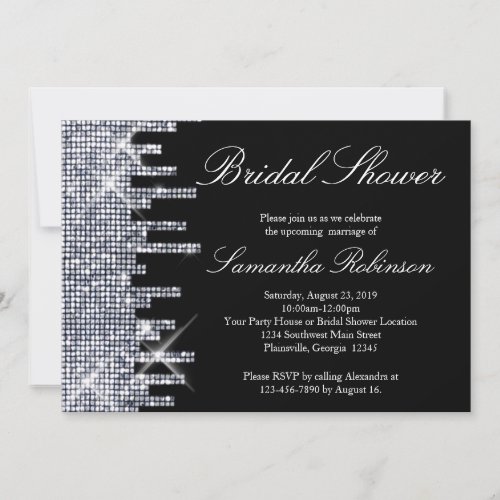 Glittery Black/Silver Glamour Bridal Shower Personalized Announcements