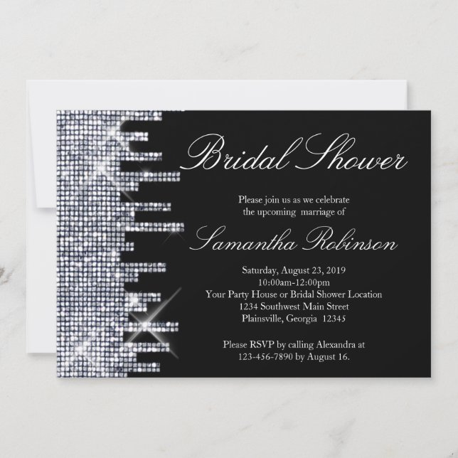 Glittery Black/Silver Glamour Bridal Shower Invitation (Front)