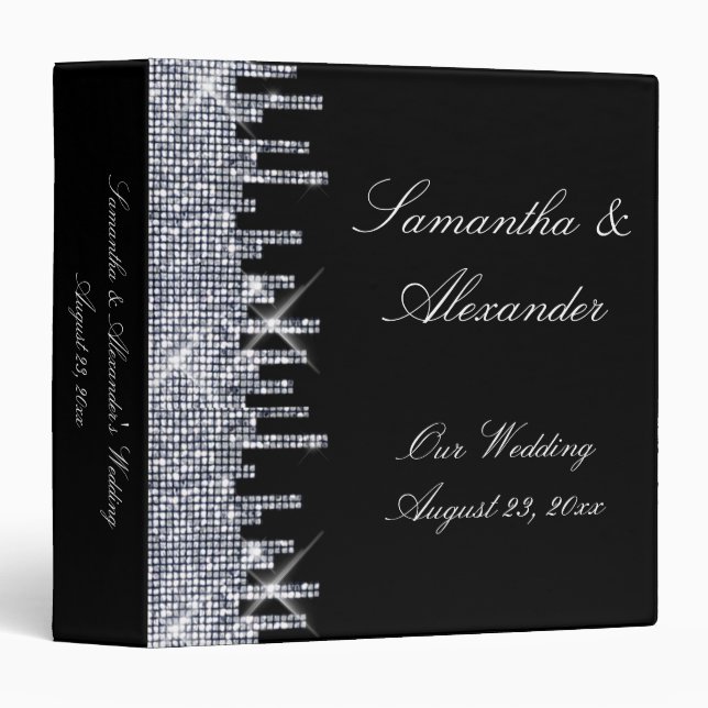 Glittery Black/Silver Glamour Wedding Album Cover Binder (Front/Spine)