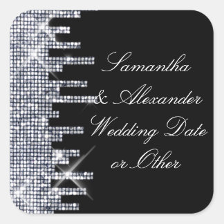 Glittery Black/Silver Glamour Wedding Custom Square Sticker