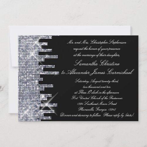 Glittery Black/Silver Glamour Wedding Invitations