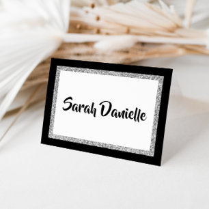 Glittery Black & Silver Thank You Note Card