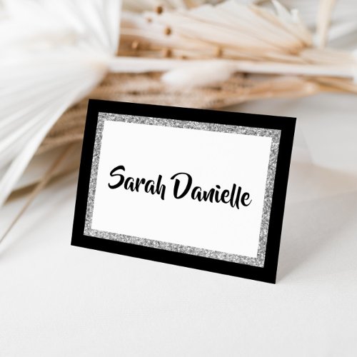 Glittery Black & Silver Thank You Note Card