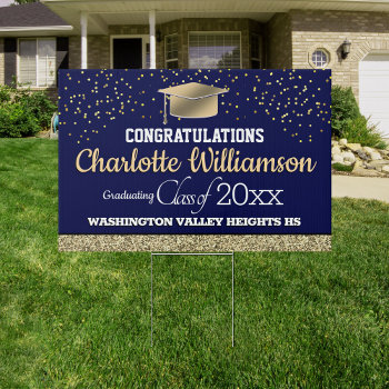 Glittery Blue And Gold Congratulations Graduate Sign by reflections06 at Zazzle