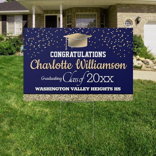 Glittery Blue and Gold Congratulations Graduate Sign