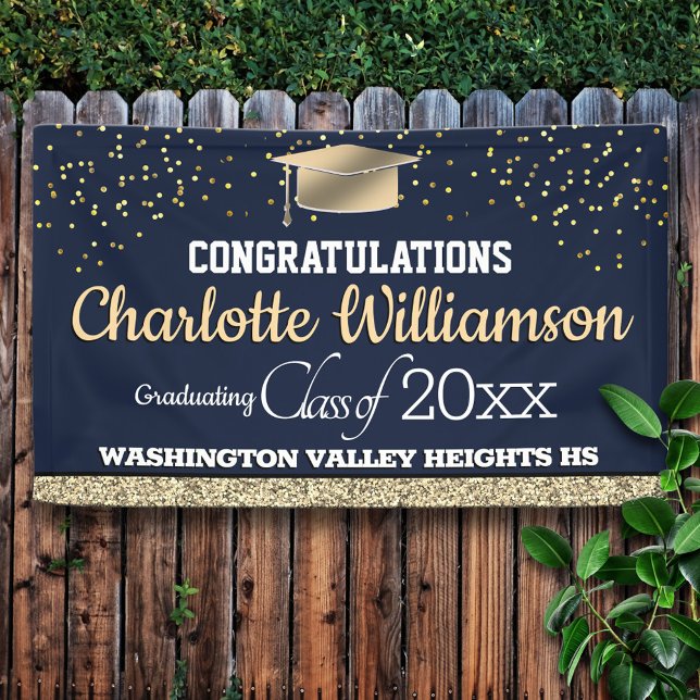 Glittery Blue and Gold Graduation Banner (Creator Uploaded)