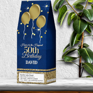 Glittery Blue and Gold Happy Birthday Roasted Coffee