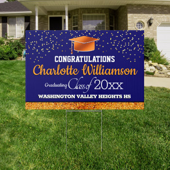 Glittery Blue And Orange Congratulations Graduate Sign by reflections06 at Zazzle