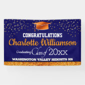 Glittery Blue and Orange Graduation Banner | Zazzle