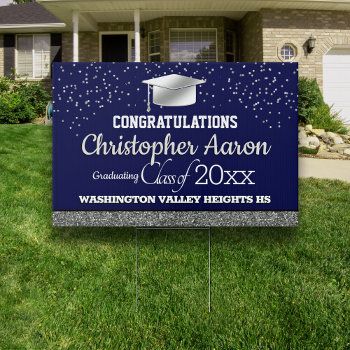 Glittery Blue And Silver Congratulations Graduate Sign by reflections06 at Zazzle