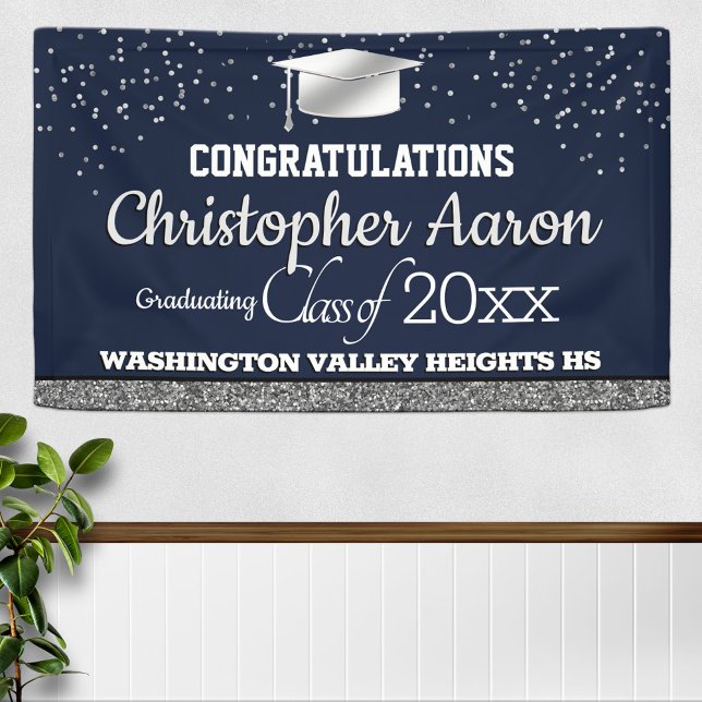 Glittery Blue and Silver Graduation Banner (Creator Uploaded)