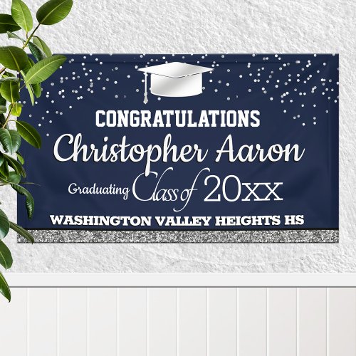 Glittery Blue and Silver Graduation Banner