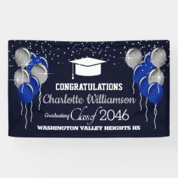 Glittery Blue and Silver Graduation Banner | Zazzle