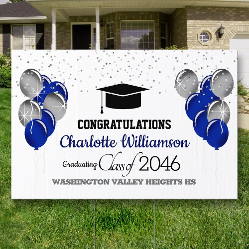 Glittery Blue and Silver Graduation Sign