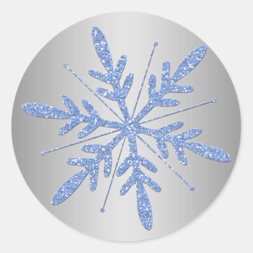 Glittery Blue and Silver Snowflake Sticker