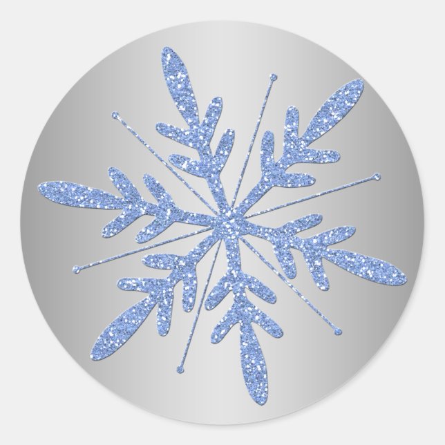 Glittery Blue and Silver Snowflake Sticker (Front)